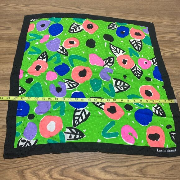 Vintage LOUIS FERAUD  Multicolor Silk scarf 26” Square Floral - Picture 3 of 5